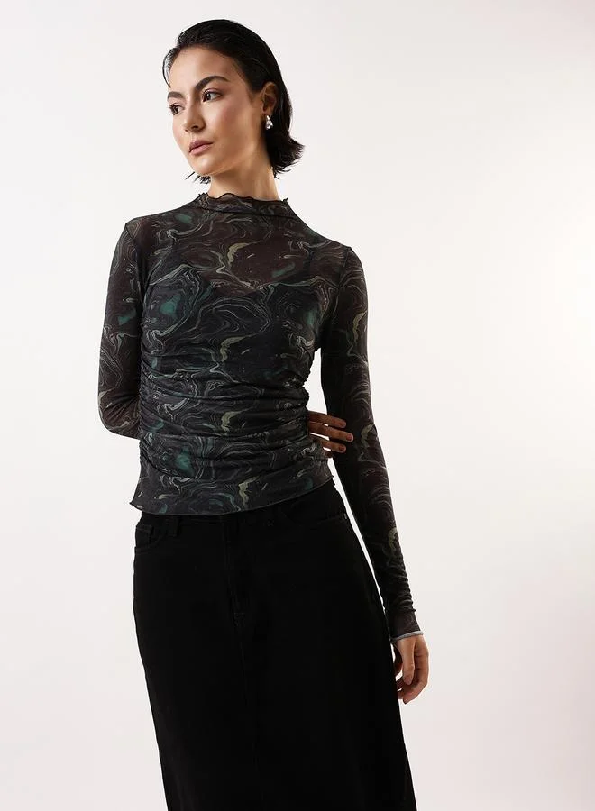 Hubberholme Women's Green 100% Polyester Self Design Pattern Slim Fit Tops