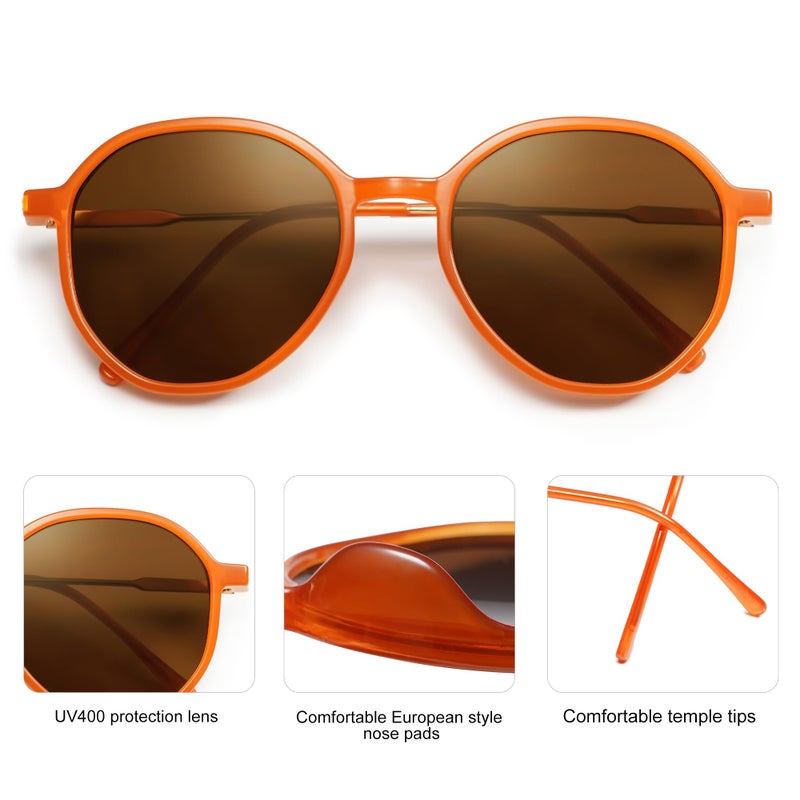 SOJOS Trendy Designer Hexagon Round Sunglasses for Women Fashion Big Shades Geometric Women Sunglasses SJ2181, Orange Frame/Brown Lens - Image 5
