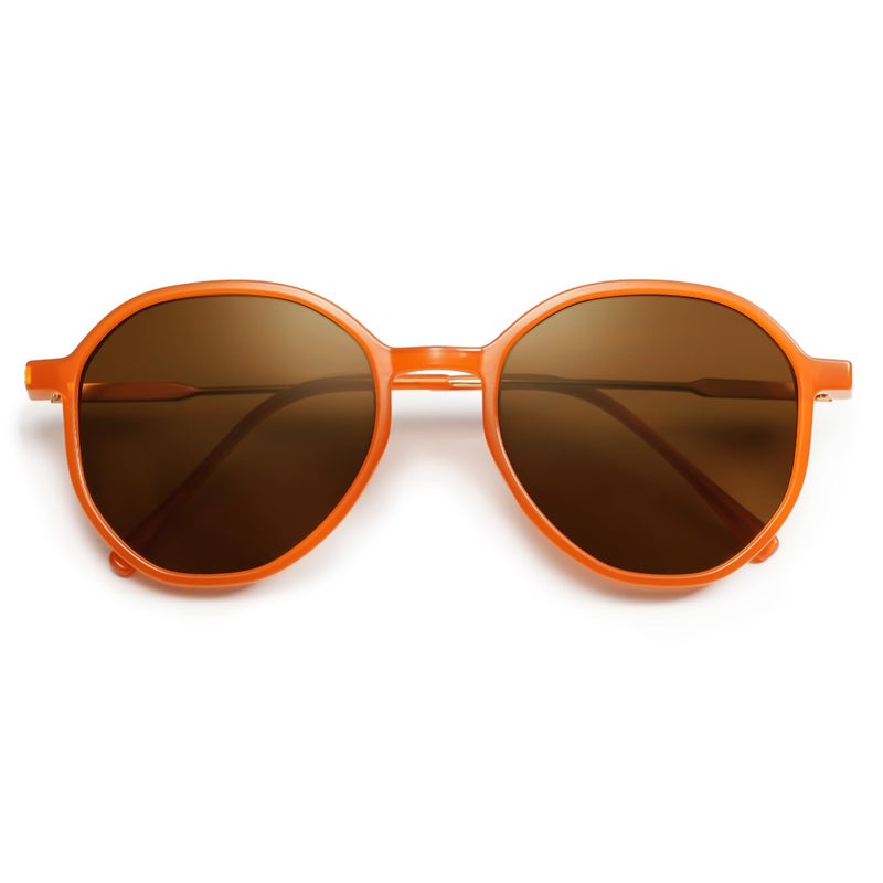 SOJOS Trendy Designer Hexagon Round Sunglasses for Women Fashion Big Shades Geometric Women Sunglasses SJ2181, Orange Frame/Brown Lens - Image 1