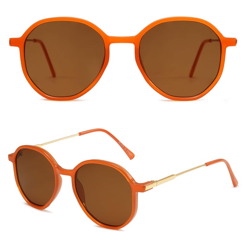 SOJOS Trendy Designer Hexagon Round Sunglasses for Women Fashion Big Shades Geometric Women Sunglasses SJ2181, Orange Frame/Brown Lens - Image 4