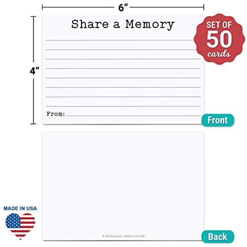 321Done Share a Memory Card (50 Cards) Typewriter Vintage 4" x 6" for Celebration of Life Birthday Anniversary Memorial Funeral Graduation Bridal Shower Game - Made in USA - White - Image 2