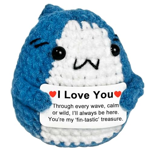 Krinisou I Love You Gifts for Her Him Boyfriend Girlfriend, Long Distance Relationship Anniversary Love Brithday Gift for Wife Husband, Small Positive Animals Crochet Shark Presents for Daughter Son - Image 1
