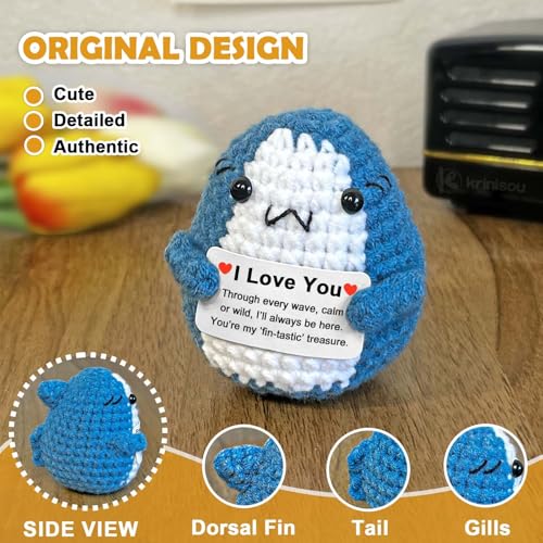 Krinisou I Love You Gifts for Her Him Boyfriend Girlfriend, Long Distance Relationship Anniversary Love Brithday Gift for Wife Husband, Small Positive Animals Crochet Shark Presents for Daughter Son - Image 2