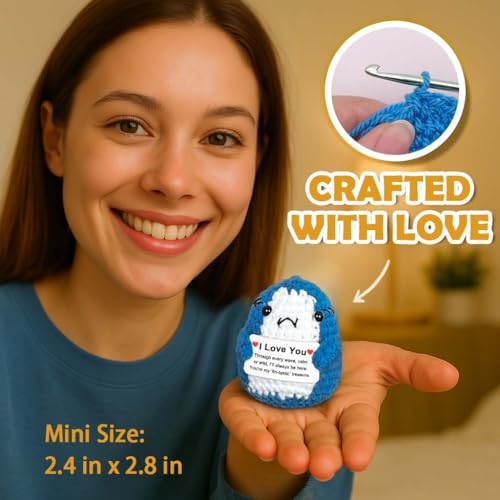 Krinisou I Love You Gifts for Her Him Boyfriend Girlfriend, Long Distance Relationship Anniversary Love Brithday Gift for Wife Husband, Small Positive Animals Crochet Shark Presents for Daughter Son - Image 3