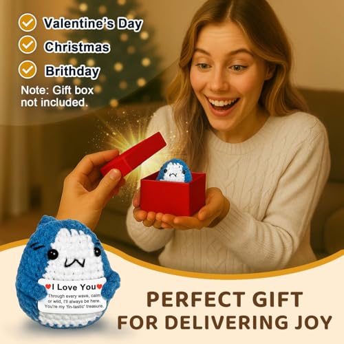 Krinisou I Love You Gifts for Her Him Boyfriend Girlfriend, Long Distance Relationship Anniversary Love Brithday Gift for Wife Husband, Small Positive Animals Crochet Shark Presents for Daughter Son - Image 5