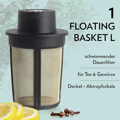 finum 63/421.41.00 Stainless Steel Loose-Leaf Floating Tea and Spice Infusing Basket, Large, Black - Image 2