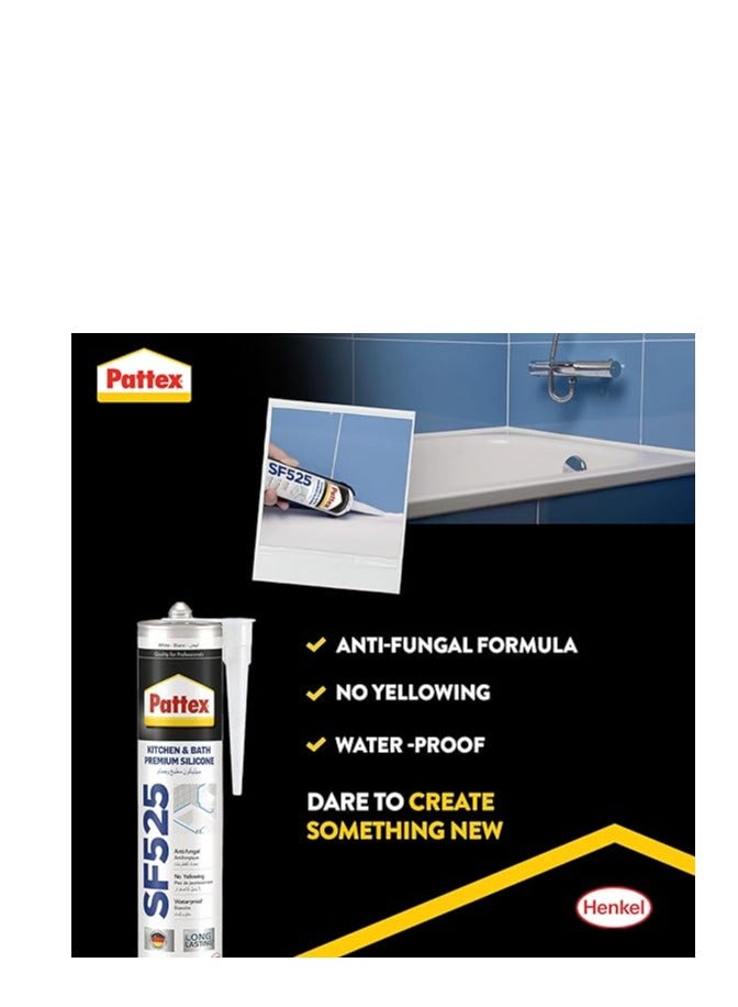 Pattex SF525 Premium Silicone 2-Pack - Bright White, Anti-fungal & Waterproof - 280ml Permanent flexibility, superior bonding strength, ideal for sealing joints in kitchens and bathrooms - Image 5