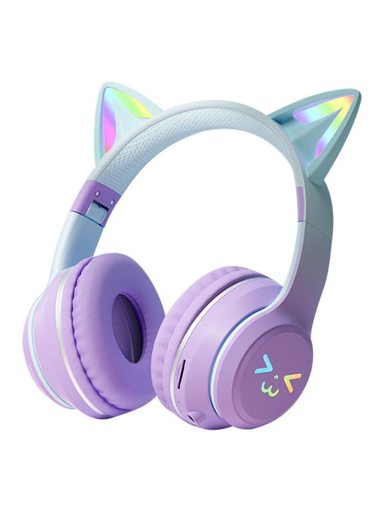 MOCOM Gradient Cat Ear Bluetooth Headset - Wireless Over Ear Headphones with RGB Lights and Long Battery Life - Image 1