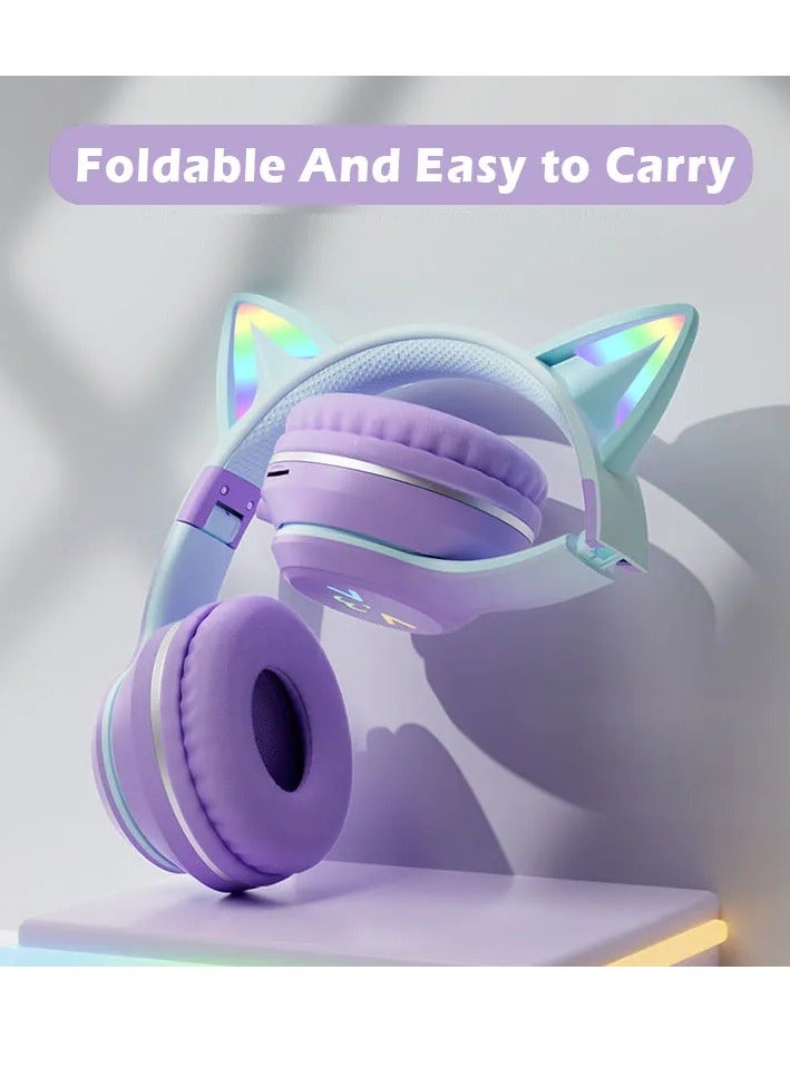 MOCOM Gradient Cat Ear Bluetooth Headset - Wireless Over Ear Headphones with RGB Lights and Long Battery Life - Image 2