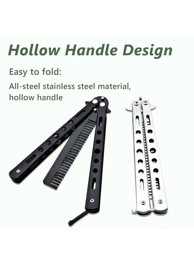 Jaasuee 2 Pieces Stainless Steel Folding Practice Combs Available in Black and Silver, Foldable Hair Styling Tools for Sports and Outdoor Use - Image 4