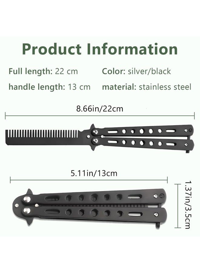 Jaasuee 2 Pieces Stainless Steel Folding Practice Combs Available in Black and Silver, Foldable Hair Styling Tools for Sports and Outdoor Use - Image 2