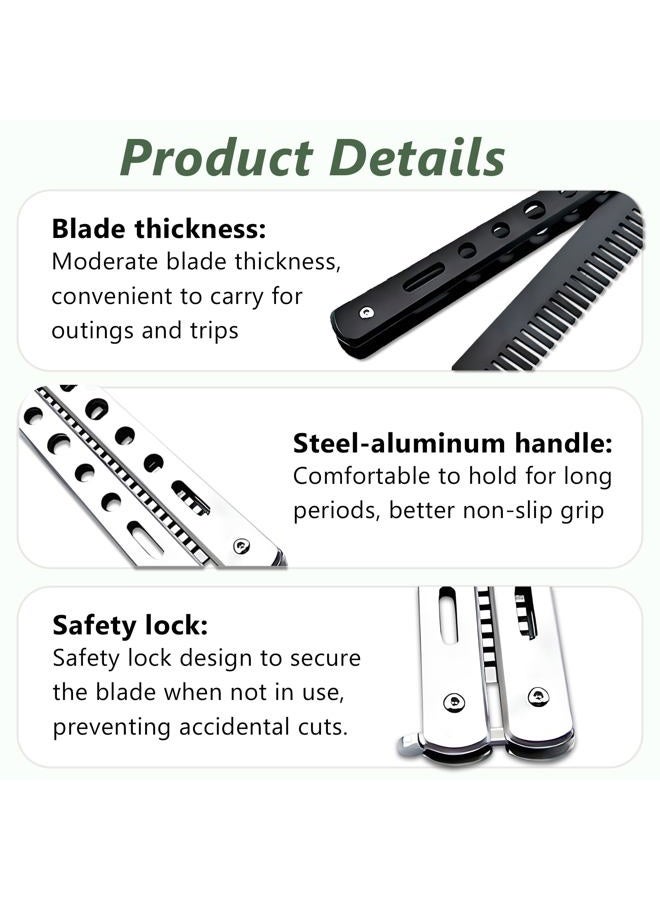 Jaasuee 2 Pieces Stainless Steel Folding Practice Combs Available in Black and Silver, Foldable Hair Styling Tools for Sports and Outdoor Use - Image 5