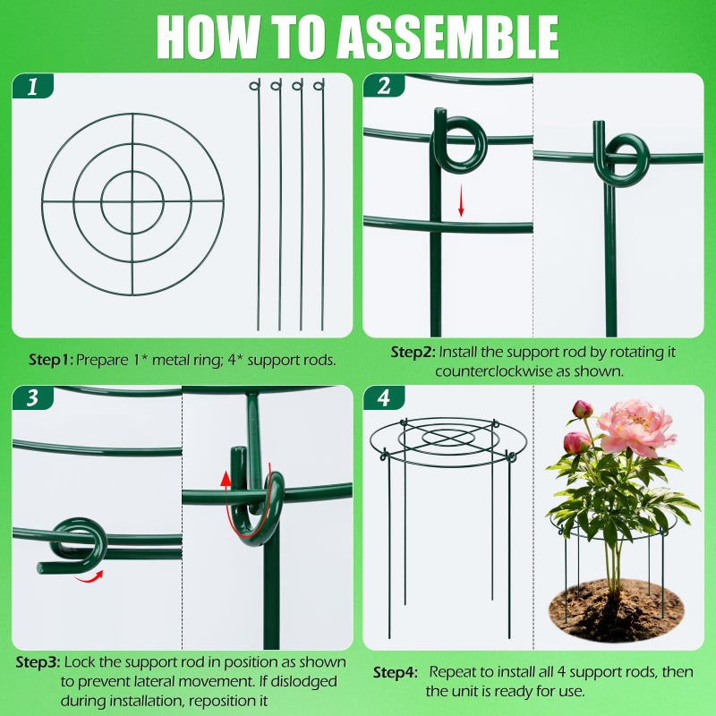 YIBOBO Peony Cages and Supports 8 Pack, 11.5 x 20 Inch Heavy Duty Plant Support Cage Set for Peonies, Roses & Tomatoes â€“ Garden Stakes & Plant Cages for Outdoor Plants (8 Pack, 11.5 x 20 Inch) - Image 4