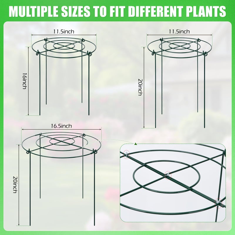 YIBOBO Peony Cages and Supports 8 Pack, 11.5 x 20 Inch Heavy Duty Plant Support Cage Set for Peonies, Roses & Tomatoes â€“ Garden Stakes & Plant Cages for Outdoor Plants (8 Pack, 11.5 x 20 Inch) - Image 3