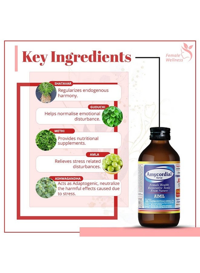 AIMIL Amycordial Syrup - 200ml | Female Health Restorative Tonic | Contains Shatavari, Amla, Guduchi, Methi and more - Image 5