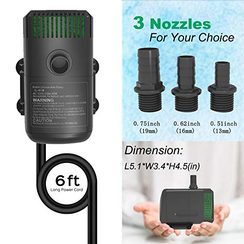 Knifel Submersible Pump 880GPH (3500L/H 60W) Ultra Quiet with Over Heating Protection 10.2ft High Lift for Fountains, Hydroponics, Ponds, Aquariums & More… - Image 4