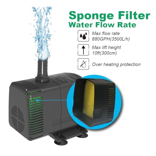 Knifel Submersible Pump 880GPH (3500L/H 60W) Ultra Quiet with Over Heating Protection 10.2ft High Lift for Fountains, Hydroponics, Ponds, Aquariums & More… - Image 2