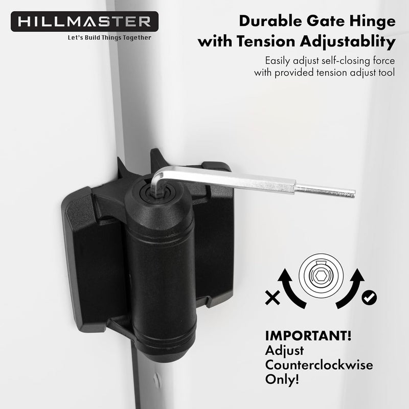 HILLMASTER Heavy Duty Self Closing Gate Hinges with Safety Cap,Pool Gate Hinges with Alignment Legs No Rust and Adjustable Fence Hinges Kit for Outdoor Metal Gate,Vinyl Gates,Wood Gate,Black,2 Pack(4 Count) - Image 4
