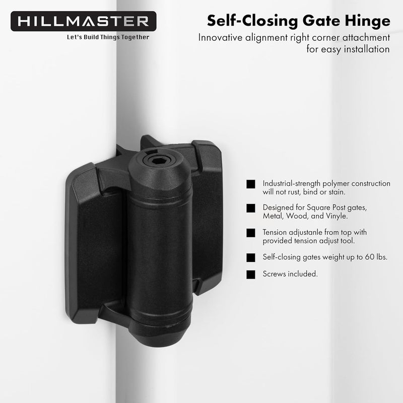 HILLMASTER Heavy Duty Self Closing Gate Hinges with Safety Cap,Pool Gate Hinges with Alignment Legs No Rust and Adjustable Fence Hinges Kit for Outdoor Metal Gate,Vinyl Gates,Wood Gate,Black,2 Pack(4 Count) - Image 3