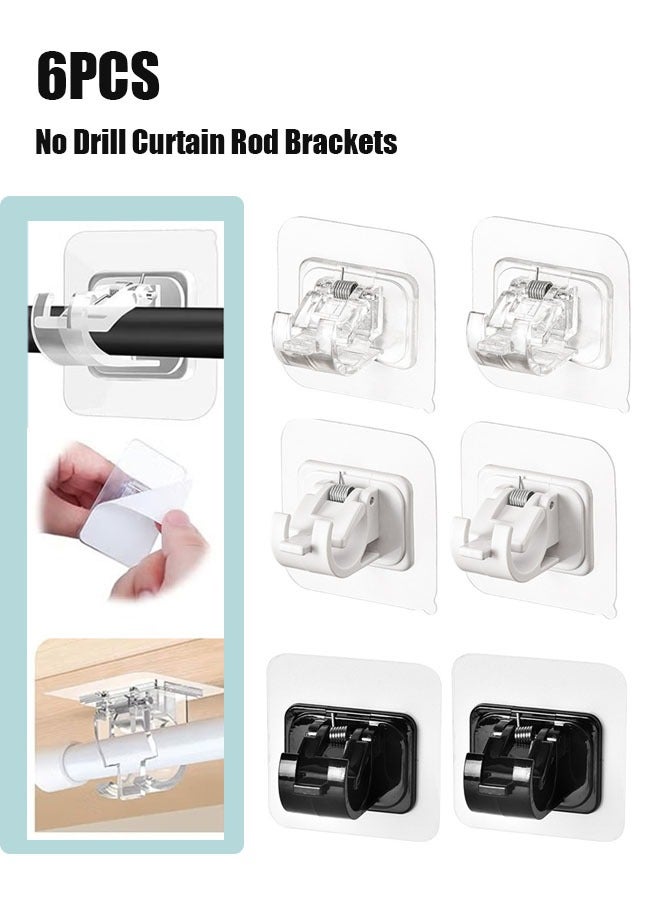 ZVEV No Drill Curtain Rod Brackets No Drilling Self Adhesive Curtain Rod Holder Hooksï¼6PCS/Clear/White/Blackï¼ - Image 1