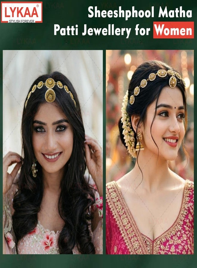 LYKAA Gold Plated Kundan Pearl Sheeshpatti for Women | Bridal Wedding Hair Jewellery For Girls| Traditional Maang Tikka Hair Accessory Hair Band for Festive & Ethnic Occasions - 1 Pcs - Image 5