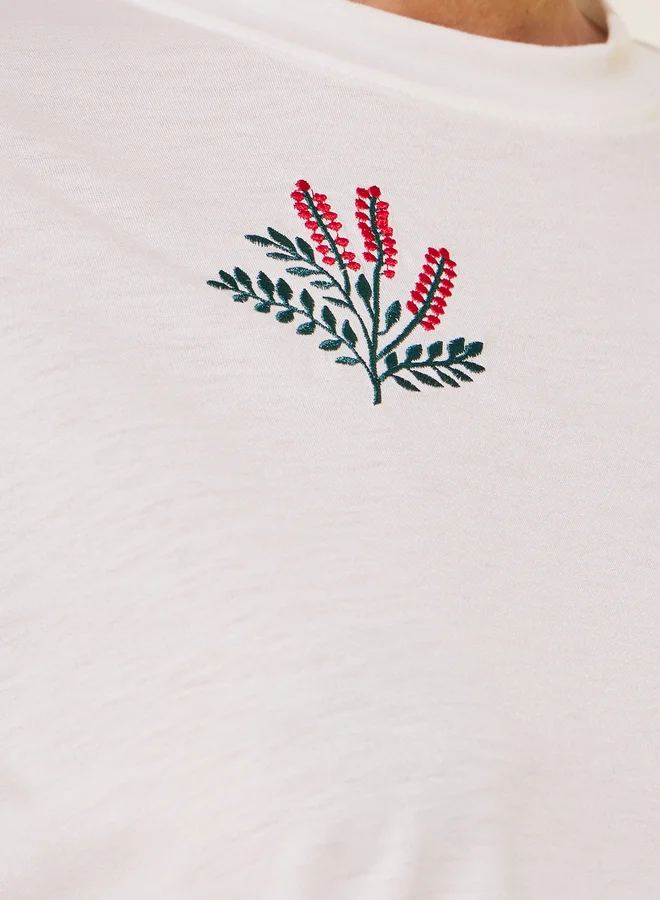 Take Two Floral Embroidered Round Neck T-Shirt