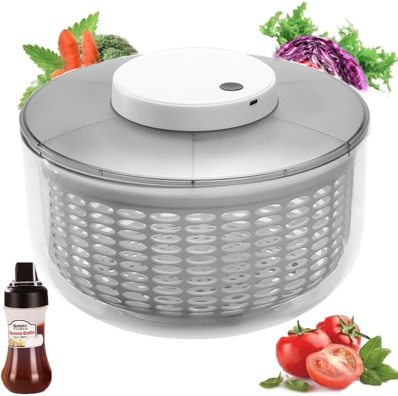 Buumin Electric Salad Spinner 6.3-Quartâ€“ Large Capacity Lettuce Spinner with Squeeze Bottle,Built-In Draining System,and Bowl & Colander â€“ Serves 6-12 Persons Perfect for Family Meals, Parties and Gatherings - Image 1