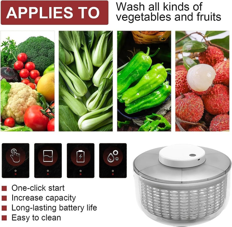 Buumin Electric Salad Spinner 6.3-Quartâ€“ Large Capacity Lettuce Spinner with Squeeze Bottle,Built-In Draining System,and Bowl & Colander â€“ Serves 6-12 Persons Perfect for Family Meals, Parties and Gatherings - Image 2