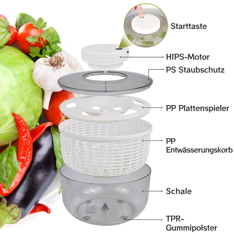 Buumin Electric Salad Spinner 6.3-Quartâ€“ Large Capacity Lettuce Spinner with Squeeze Bottle,Built-In Draining System,and Bowl & Colander â€“ Serves 6-12 Persons Perfect for Family Meals, Parties and Gatherings - Image 4