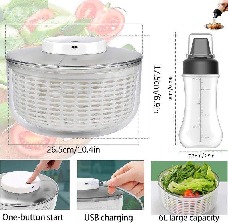 Buumin Electric Salad Spinner 6.3-Quartâ€“ Large Capacity Lettuce Spinner with Squeeze Bottle,Built-In Draining System,and Bowl & Colander â€“ Serves 6-12 Persons Perfect for Family Meals, Parties and Gatherings - Image 3