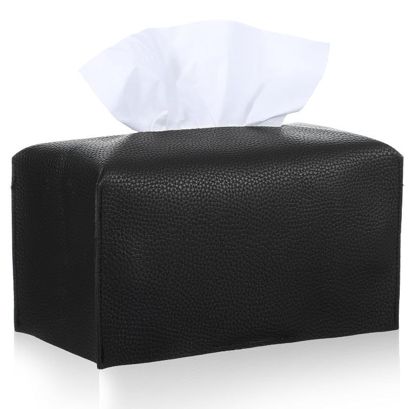 Lnngub Modern Rectangular PU Leather Black Tissue Box Cover - Image 1