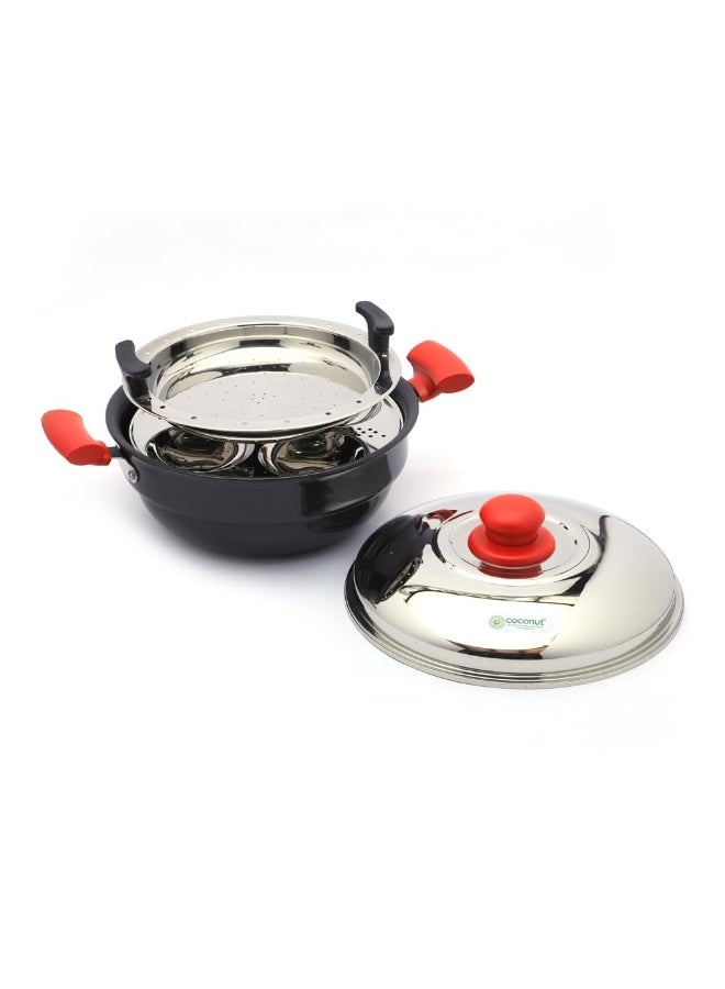 coconut Hard Anodised Multi kadai 12 idly, Stainless Steel 3plate with Steamer - Induction Base - Image 2