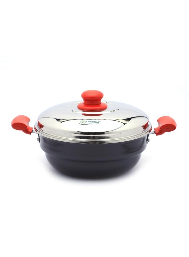 coconut Hard Anodised Multi kadai 12 idly, Stainless Steel 3plate with Steamer - Induction Base - Image 1