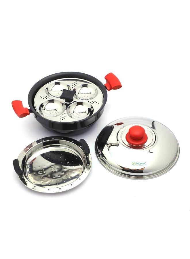 coconut Hard Anodised Multi kadai 12 idly, Stainless Steel 3plate with Steamer - Induction Base - Image 4