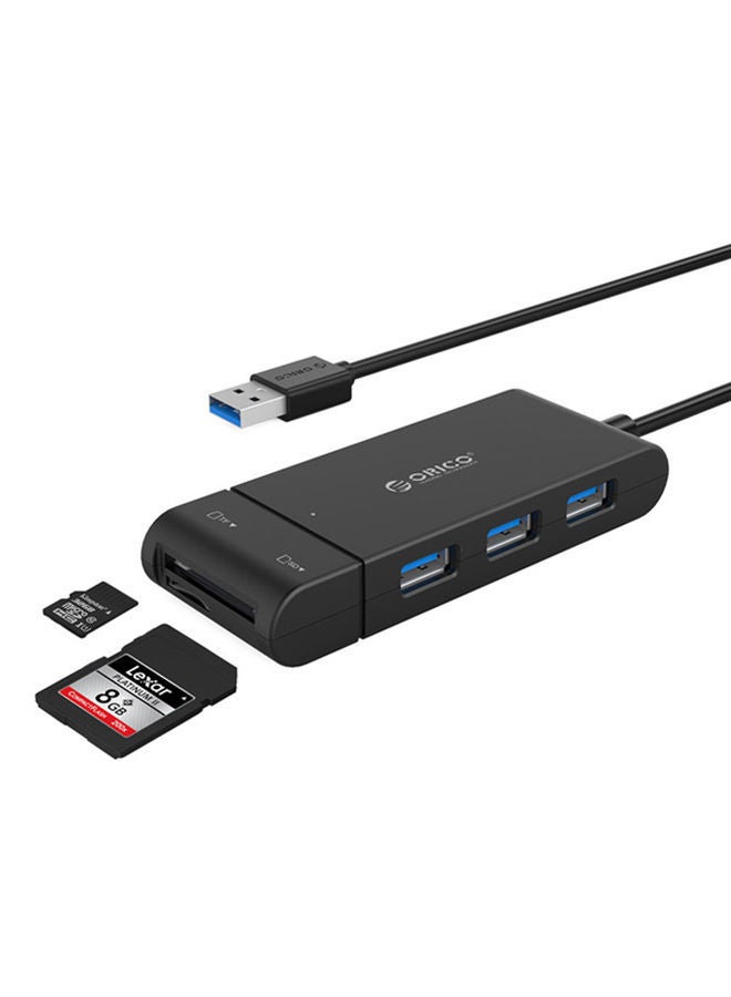 نيبمينينت موزع ذو 3 منافذ USB مع قارئ بطاقة إس دي / تي إف أسود - Image 1