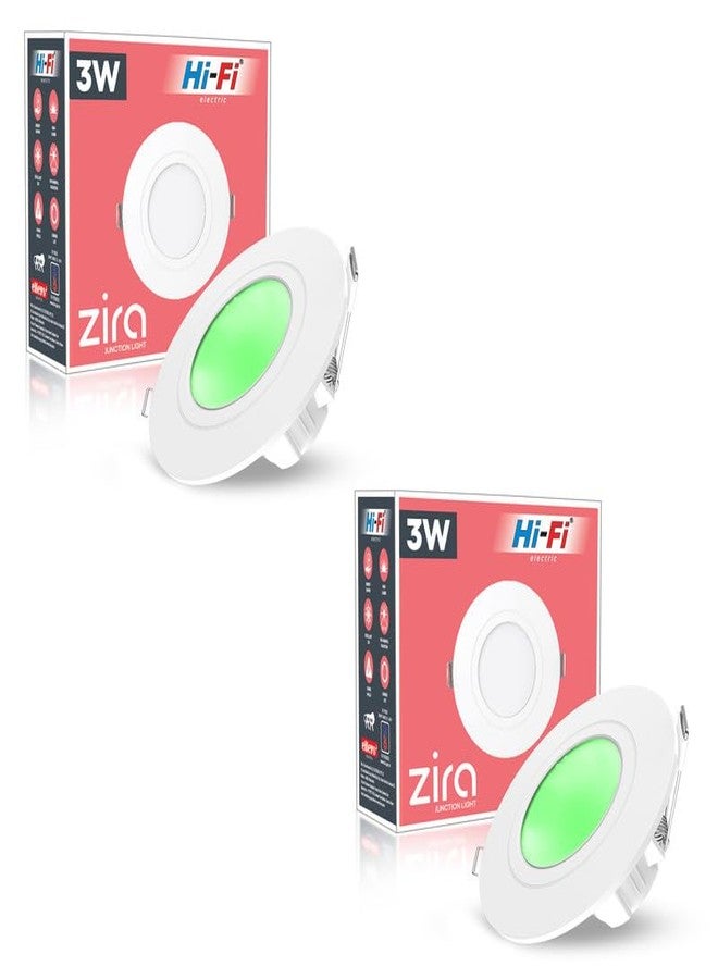 elleys' ZIRA 3W LED Down Light (Green Light) Round Recessed Ceiling LED Light | Cut Out- 45 mm | BIS Certified & 4KV Surge Protection pop Lights for Ceiling (3W, Pack of 2) - Image 1