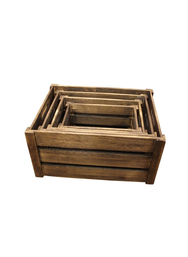 LINGWEI Set Of 4 Wooden Storage Box With Handles Decorative Wood Boxes Rustic Farmhouse Style For Display Decorative Bamboo Crates For Home (Brown) - Image 3