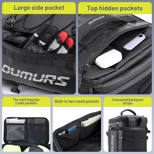 Oumurs 45-60L Expandable Waterproof Motorcycle Tail Bag with Rain Cover & Strap, Reflective All-Weather Trunk Rack Bags, Dual-Use Backpack for Large Capacity Storage, Motorcycle Luggage Rack Bags - Image 4