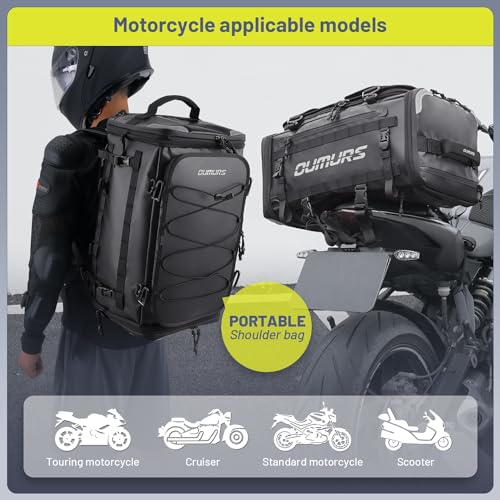 Oumurs 45-60L Expandable Waterproof Motorcycle Tail Bag with Rain Cover & Strap, Reflective All-Weather Trunk Rack Bags, Dual-Use Backpack for Large Capacity Storage, Motorcycle Luggage Rack Bags - Image 5