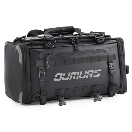 Oumurs 45-60L Expandable Waterproof Motorcycle Tail Bag with Rain Cover & Strap, Reflective All-Weather Trunk Rack Bags, Dual-Use Backpack for Large Capacity Storage, Motorcycle Luggage Rack Bags - Image 1