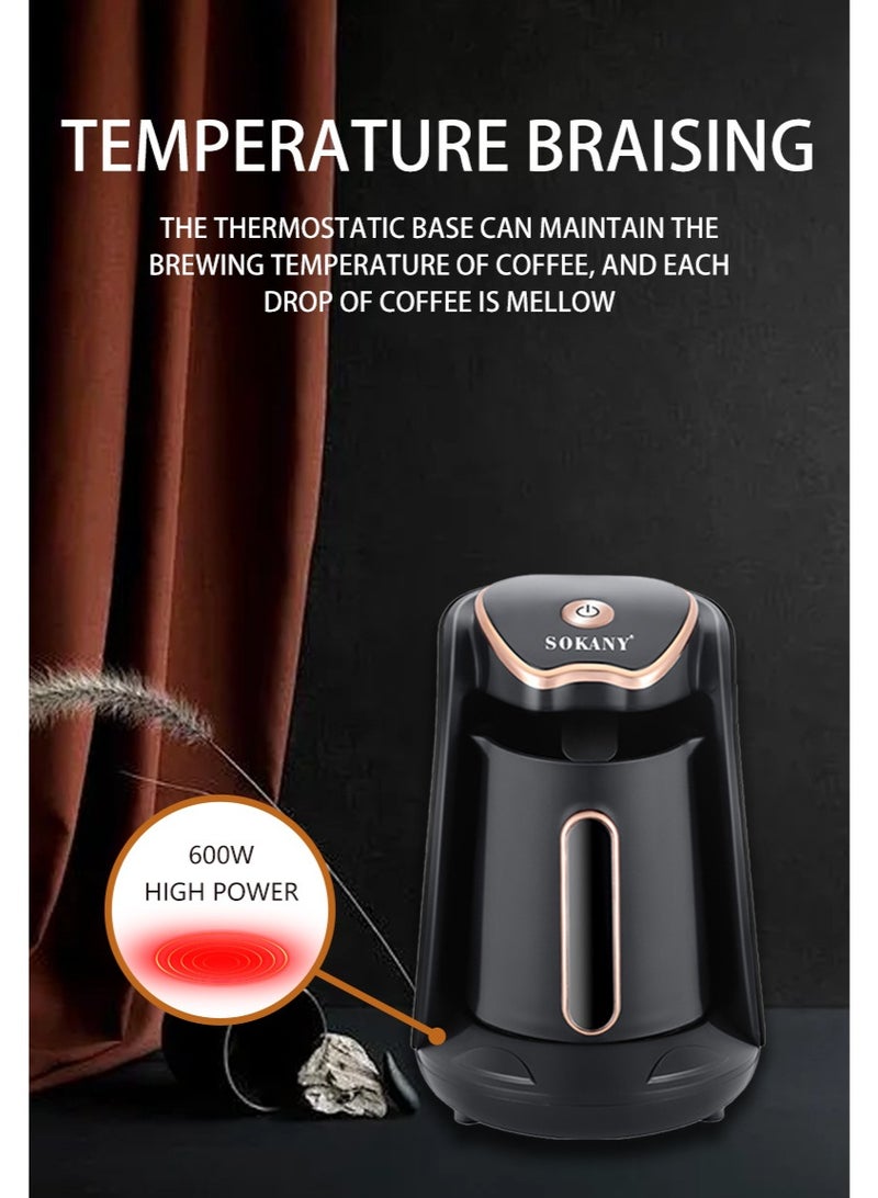 سوكاني ماكينة قهوة تركية أوتوماتيكية 600 واط، مزودة بخاصية التحضير البطيء، سعة 4 أكواب، 600 واط، SK-04008 أسود - Image 4