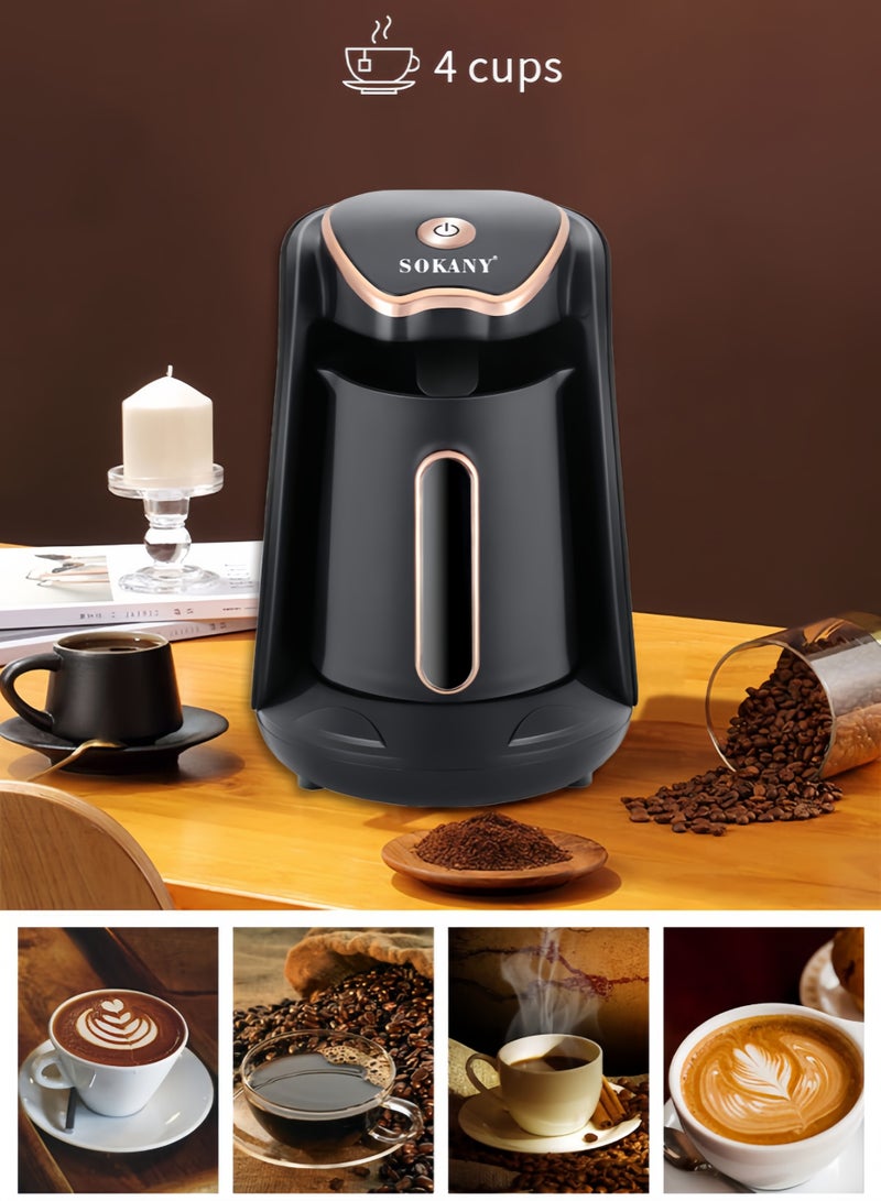 سوكاني ماكينة قهوة تركية أوتوماتيكية 600 واط، مزودة بخاصية التحضير البطيء، سعة 4 أكواب، 600 واط، SK-04008 أسود - Image 3