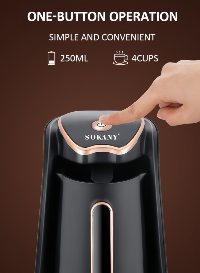 سوكاني ماكينة قهوة تركية أوتوماتيكية 600 واط، مزودة بخاصية التحضير البطيء، سعة 4 أكواب، 600 واط، SK-04008 أسود - Image 2