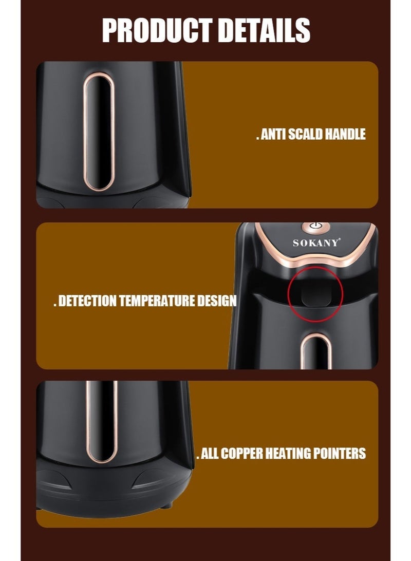 سوكاني ماكينة قهوة تركية أوتوماتيكية 600 واط، مزودة بخاصية التحضير البطيء، سعة 4 أكواب، 600 واط، SK-04008 أسود - Image 5