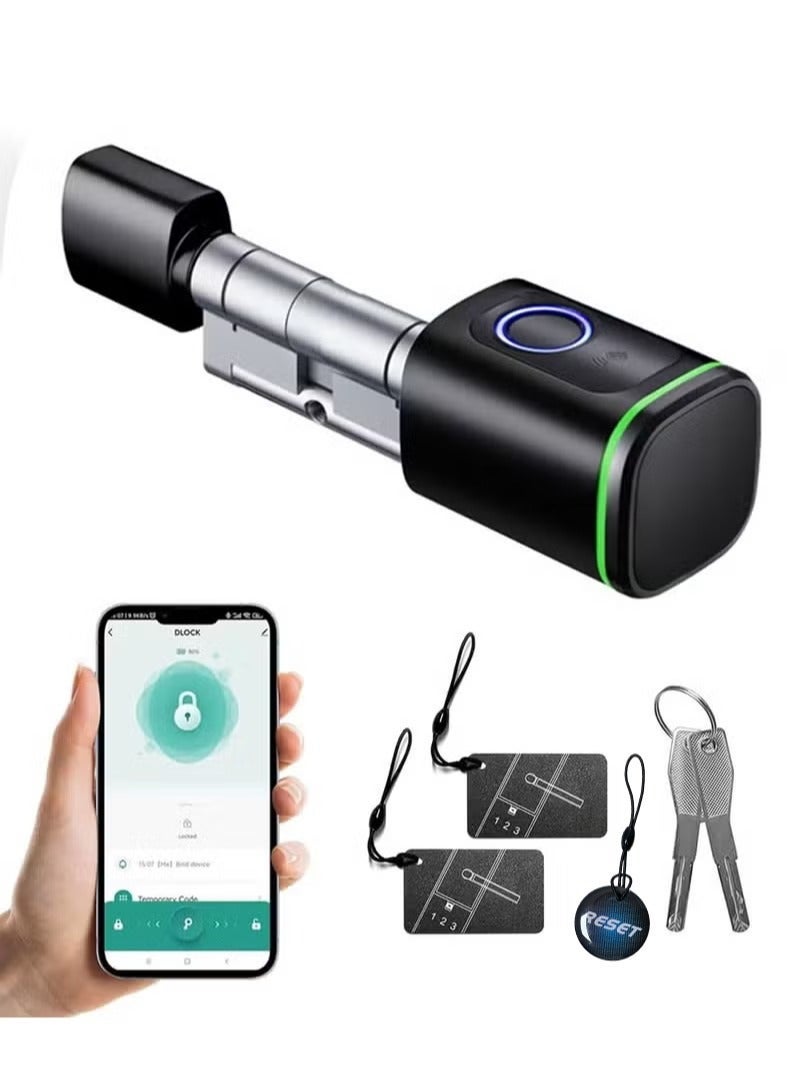 4 in 1 Smart Door Lock (Fingerprint + Swipe Card + Key + Bluetooth) Supports up to 100 Fingerprints, Remote Unlock via App, 2-Rfid Smart Cards Included, 60mm Cylinder (Black)