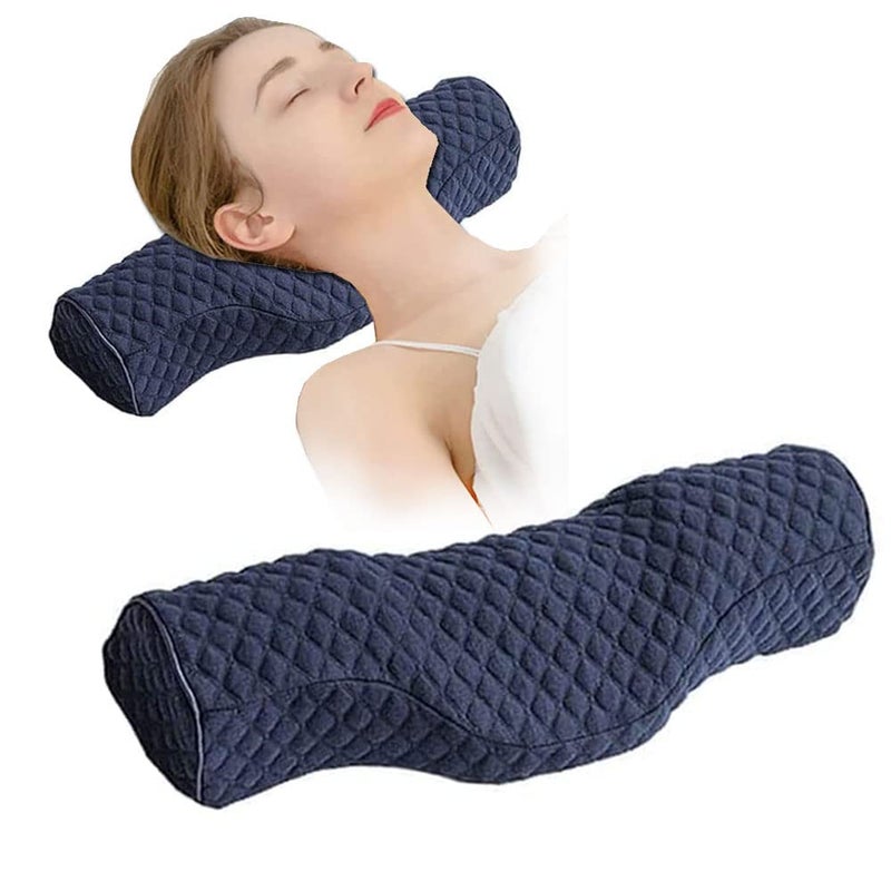 BEDAZE Cervical Neck Pillow for Pain Relief Sleeping, Neck roll Pillow Memory Foam for Stiff Neck Pain Relief ，Travel Bolster Pillow for Bed for Side Sleepers Back Sleeper. (Blue) - Image 1