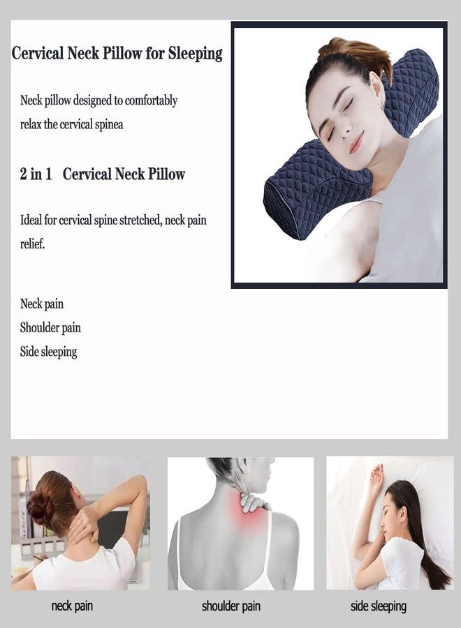 BEDAZE Cervical Neck Pillow for Pain Relief Sleeping, Neck roll Pillow Memory Foam for Stiff Neck Pain Relief ，Travel Bolster Pillow for Bed for Side Sleepers Back Sleeper. (Blue) - Image 2