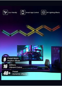 EzzySo مجموعة إضاءة LED ذكية RGB 9 خطوط إضاءة مزامنة للموسيقى لتزيين الحائط المنزلي مع أكثر من 16 مليون لون إضاءة LED جدارية لغرفة الألعاب وغرفة النوم مجموعة إضاءة ديكور الحائط LED مجموعة إضاءة سيمفونية مزدوجة الوضع  - Image 2