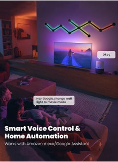 EzzySo مجموعة إضاءة LED ذكية RGB 9 خطوط إضاءة مزامنة للموسيقى لتزيين الحائط المنزلي مع أكثر من 16 مليون لون إضاءة LED جدارية لغرفة الألعاب وغرفة النوم مجموعة إضاءة ديكور الحائط LED مجموعة إضاءة سيمفونية مزدوجة الوضع  - Image 4
