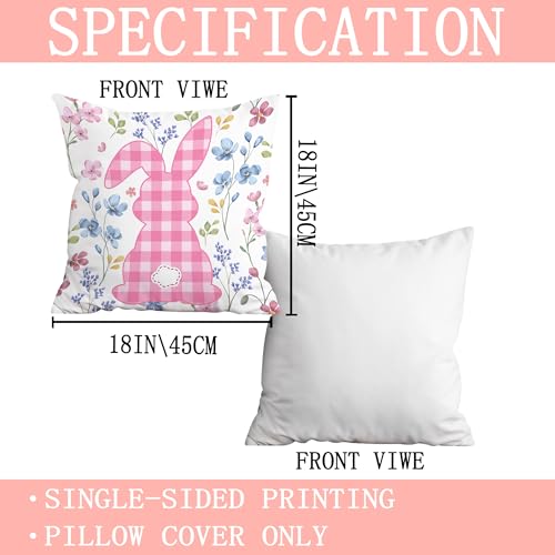Hexagram Easter Pillow Covers 18x18 Set of 4 Easter Throw Pillow Covers Bunny Decorations Indoor Sofa Couch Decorative Blue Buffalo Plaid Spring Decor for Home - Image 3